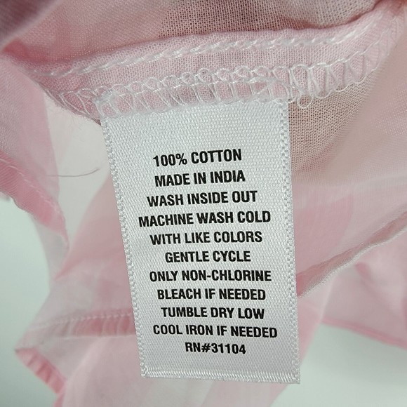 Kim Rogers Womens Size Large Peasant Blouse Pink White Checks Sheer New - Picture 5 of 7